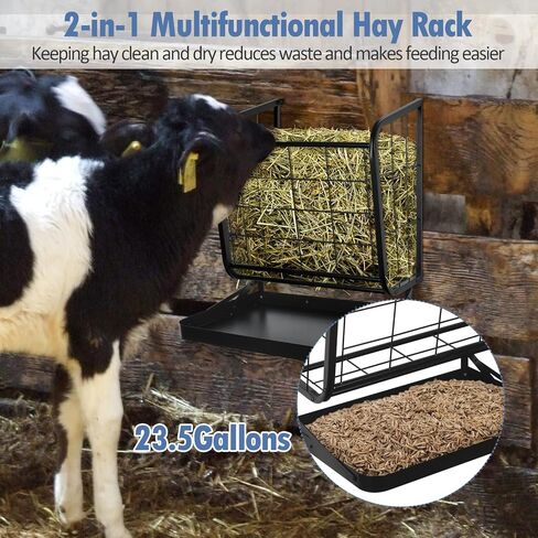 jxgzyy Hay Feeder جدار جبل 2 في 1 القش والحبوب المغذية متعددة الجوانب الماعز القش الرف الثقيلة المعادن تغذية الماشية لوازم تغذية الحصان لتخزين القش وتوزيعها in Kuwait