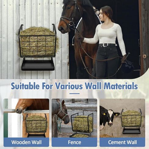 jxgzyy Hay Feeder جدار جبل 2 في 1 القش والحبوب المغذية متعددة الجوانب الماعز القش الرف الثقيلة المعادن تغذية الماشية لوازم تغذية الحصان لتخزين القش وتوزيعها in Kuwait