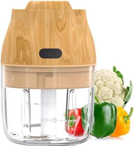Electric Garlic, Fruit, and Vegetable Mini Food Chopper: Compact Wireless Processor Ideal for Ginger, Chili, Meat, and More, 250ML, Wood in Saudi Arabia