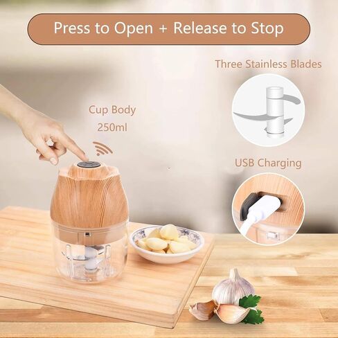Electric Garlic, Fruit, and Vegetable Mini Food Chopper: Compact Wireless Processor Ideal for Ginger, Chili, Meat, and More, 250ML, Wood in Saudi Arabia