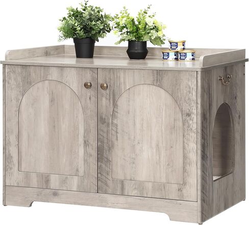 Cat Litter Box Enclosure with Handles, Hidden Litter Box Furniture with Removable Partition, Wooden Pet House Side End Table, for Living Room, Bedroom, Greige CB05705X in Saudi Arabia