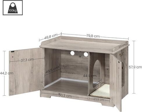Cat Litter Box Enclosure with Handles, Hidden Litter Box Furniture with Removable Partition, Wooden Pet House Side End Table, for Living Room, Bedroom, Greige CB05705X in Saudi Arabia