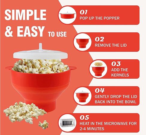 بوبر الفشار، بوبر الفشار في الميكروويف، وعاء قابل للطي في الميكروويف (أحمر) in Kuwait