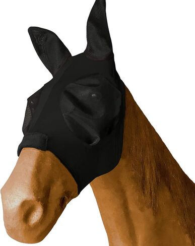 Horse Mesh Fly Mask with Ears, Soft Lycra Mesh Mask Anti-UV with Ears Black, Full in Saudi Arabia