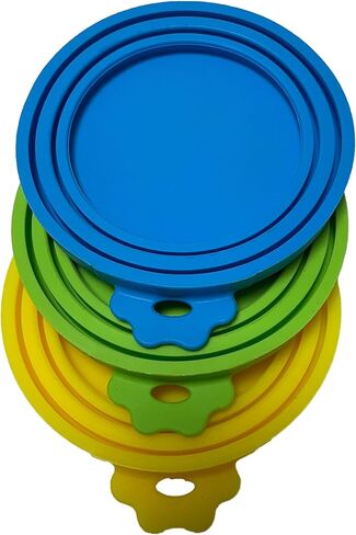 Superior 3 Pack Pet Can Lids, Universal Silicone Covers for Dog & Cat Food, Adapts to All Standard Sizes Cans. (Blue+Green+Orange) in Saudi Arabia