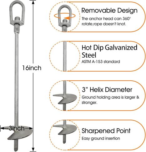 Dog Tie Out Stake - Galvanized Dog Stake with Universal Rope Ring for Large Dogs up to 200 lbs, Dog Anchor, and Dog Gadget | Use Any Dog Tie Out Cable or Dog Yard Leash in Kuwait