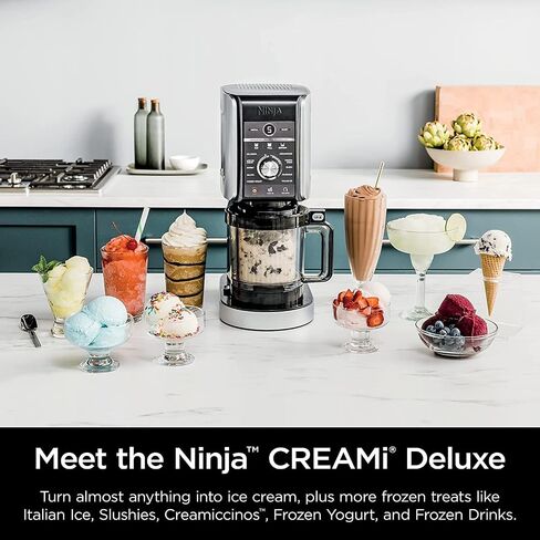 Ninja NC501 CREAMi Deluxe 11 في 1 صانعة الآيس كريم والحلوى المجمدة للآيس كريم والشربات والحليب المخفوق والمشروبات المجمدة والمزيد، 11 برنامجًا، مع 2 حاوية نصف لتر بحجم عائلي مقاس XL باللون الأحمر الكرزي (متجدد) in Saudi Arabia