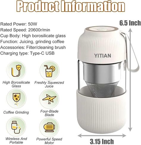 4 In 1 Portable Blender, Personal Size Blender for Shakes and Grind Coffee with 4 Ultra Sharp Blades, 10Oz Powerful Juicer, Mini Blender Cup for Office, Gym, Kitchen in Saudi Arabia