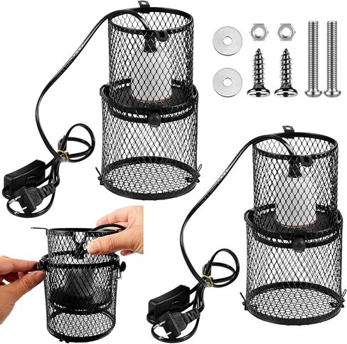 2 Pcs Retractable Reptile Heat Lamp Holder Reptile Anti Scald Lampshade Ceramic Heat Emitter Heating Lamp Shade with Switch for Pet Amphibian Snakes Lizards Turtle Frogs Chicks, Without Bulb in Kuwait