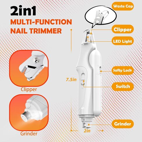 Dog Nail Grinder and Clipper with Quick Sensor- New 2 in 1 Pet Nail Trimmer for Dogs and Cats, Strong and Quiet Low Vibration Electric Nail Grinder Rechargeable Small Medium Large Breed in Saudi Arabia