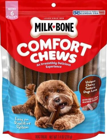 حلوى ميلك بون ميني كومفورت للمضغ من لحم البقر الحقيقي للكلاب، عبوتان - 7.4 أونصة - بالإضافة إلى لفة أكياس البراز الصديقة للبيئة وملصق فينيل My Best Friend in Kuwait
