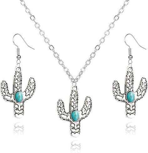 Handmade Turquoise Western Necklace Earring Set for Women Girls Boho Oval Flower Cross Earrings Bohemian Vintage Statement Pendant Necklace Western Cowgirl Turquoise Jewelry (Cherry) in Saudi Arabia