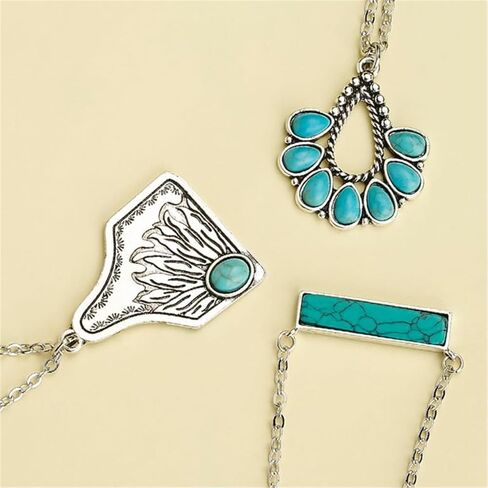 Handmade Turquoise Western Necklace Earring Set for Women Girls Boho Oval Flower Cross Earrings Bohemian Vintage Statement Pendant Necklace Western Cowgirl Turquoise Jewelry (Cherry) in Saudi Arabia
