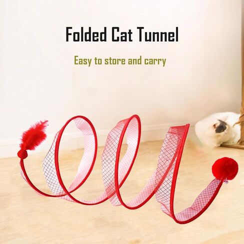 نفق القطط للقطط الداخلية، نوع S، نفق القطط القابل للطي، أنفاق لعب القطط الحمراء مع ريشة وكرة ألعاب تفاعلية للقطط in Kuwait