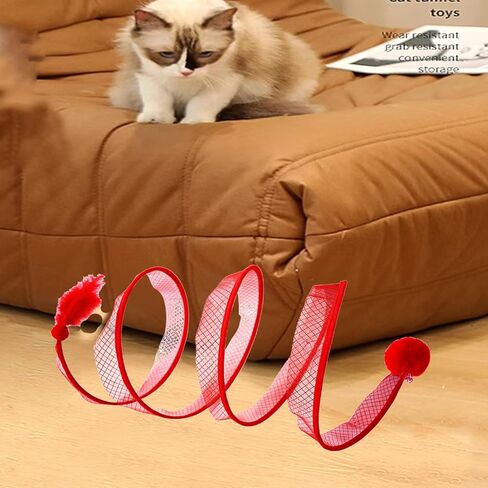 نفق القطط للقطط الداخلية، نوع S، نفق القطط القابل للطي، أنفاق لعب القطط الحمراء مع ريشة وكرة ألعاب تفاعلية للقطط in Kuwait