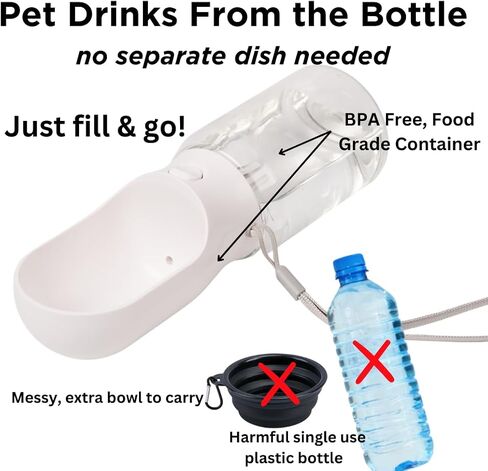 Filtered Dog Water Bottle Leak Proof Portable Travel Dog Water Dispenser with Filter - Perfect Doggie Drinking Bowl On The Go for Outdoor Walking and Hiking - Pet Accessories (White, 12oz) in Saudi Arabia