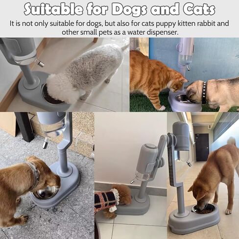 Dog Water Feeder Bottle with Stand, Dispenser Automatic Water Food Bowl for Cage No-Drip Leak-Proof Raised Pet Slow Water Bottle Adjustable Dog Kennel Drinker Durable Container (Grey) in Saudi Arabia