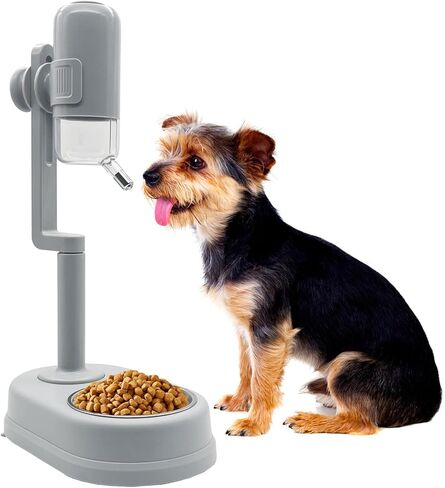 Dog Water Feeder Bottle with Stand, Dispenser Automatic Water Food Bowl for Cage No-Drip Leak-Proof Raised Pet Slow Water Bottle Adjustable Dog Kennel Drinker Durable Container (Grey) in Saudi Arabia