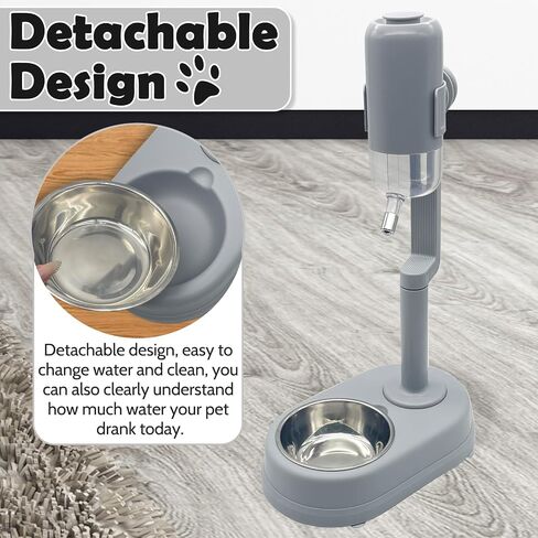 Dog Water Feeder Bottle with Stand, Dispenser Automatic Water Food Bowl for Cage No-Drip Leak-Proof Raised Pet Slow Water Bottle Adjustable Dog Kennel Drinker Durable Container (Grey) in Saudi Arabia