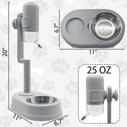 Dog Water Feeder Bottle with Stand, Dispenser Automatic Water Food Bowl for Cage No-Drip Leak-Proof Raised Pet Slow Water Bottle Adjustable Dog Kennel Drinker Durable Container (Grey) in Saudi Arabia