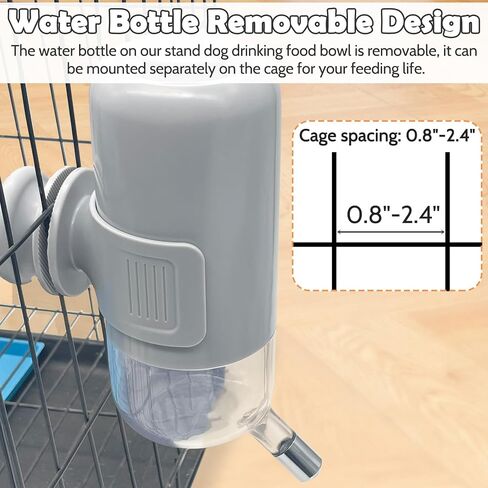 Dog Water Feeder Bottle with Stand, Dispenser Automatic Water Food Bowl for Cage No-Drip Leak-Proof Raised Pet Slow Water Bottle Adjustable Dog Kennel Drinker Durable Container (Grey) in Saudi Arabia