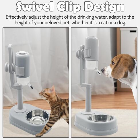 Dog Water Feeder Bottle with Stand, Dispenser Automatic Water Food Bowl for Cage No-Drip Leak-Proof Raised Pet Slow Water Bottle Adjustable Dog Kennel Drinker Durable Container (Grey) in Saudi Arabia