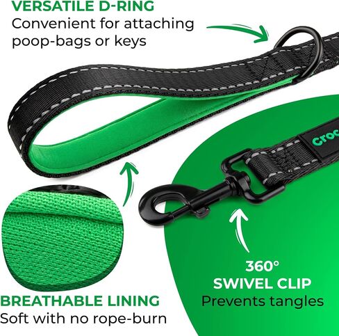 6 Foot Long Dog Leash with 2 Padded Handles - for Large and Medium Dogs - Walking Lead with Reflective Stitching and Traffic Handle for Control and Flexibility - Black in Saudi Arabia