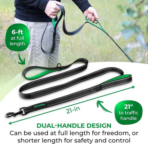 6 Foot Long Dog Leash with 2 Padded Handles - for Large and Medium Dogs - Walking Lead with Reflective Stitching and Traffic Handle for Control and Flexibility - Black in Saudi Arabia