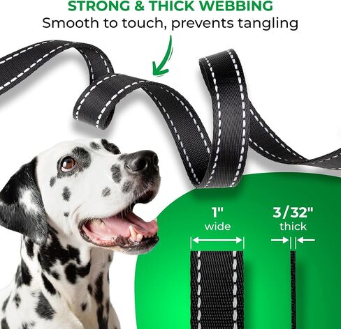 6 Foot Long Dog Leash with 2 Padded Handles - for Large and Medium Dogs - Walking Lead with Reflective Stitching and Traffic Handle for Control and Flexibility - Black in Saudi Arabia