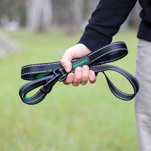 6 Foot Long Dog Leash with 2 Padded Handles - for Large and Medium Dogs - Walking Lead with Reflective Stitching and Traffic Handle for Control and Flexibility - Black in Saudi Arabia