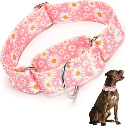 Martingale Collar 1.5 Inches Wide Girl Dog Collar, Heavy Duty Adjustable Collar with Pink Daisy Floral, Perfect Collar for Dogs with Larger Heads & Necks (L) in Saudi Arabia