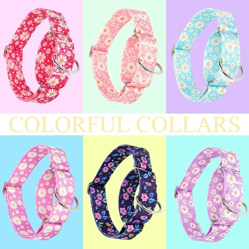 Martingale Collar 1.5 Inches Wide Girl Dog Collar, Heavy Duty Adjustable Collar with Pink Daisy Floral, Perfect Collar for Dogs with Larger Heads & Necks (L) in Saudi Arabia