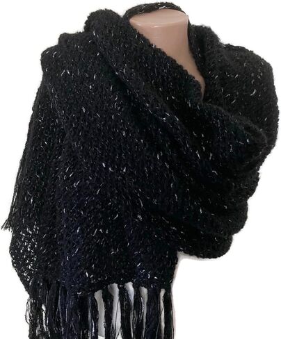 Rectangle Wool, Acrylic, Black Fringe, Tassel Shawl Scarf with Silvery in Saudi Arabia