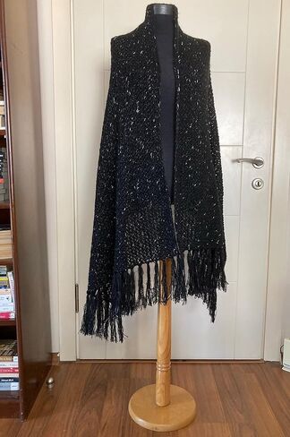 Rectangle Wool, Acrylic, Black Fringe, Tassel Shawl Scarf with Silvery in Saudi Arabia