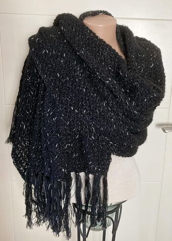 Rectangle Wool, Acrylic, Black Fringe, Tassel Shawl Scarf with Silvery in Saudi Arabia