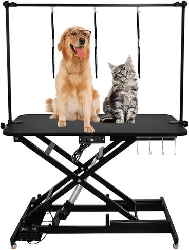 47" Electric Hydraulic Dog Grooming Table with Adjustable Height, Black Heavy Duty Pet Grooming Table for Large Dogs with Aluminium Overhead Arm, Anti-Skid Rubber Desktop Powerful Motor in Saudi Arabia
