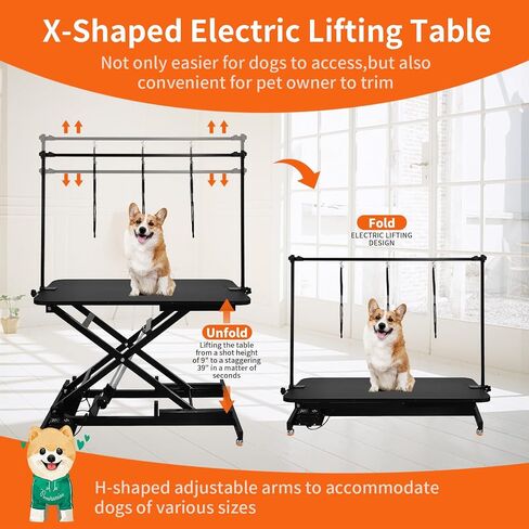 47" Electric Hydraulic Dog Grooming Table with Adjustable Height, Black Heavy Duty Pet Grooming Table for Large Dogs with Aluminium Overhead Arm, Anti-Skid Rubber Desktop Powerful Motor in Saudi Arabia