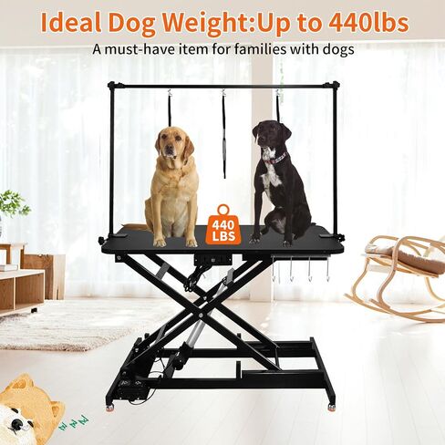 47" Electric Hydraulic Dog Grooming Table with Adjustable Height, Black Heavy Duty Pet Grooming Table for Large Dogs with Aluminium Overhead Arm, Anti-Skid Rubber Desktop Powerful Motor in Saudi Arabia