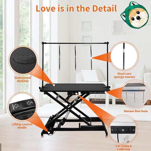 47" Electric Hydraulic Dog Grooming Table with Adjustable Height, Black Heavy Duty Pet Grooming Table for Large Dogs with Aluminium Overhead Arm, Anti-Skid Rubber Desktop Powerful Motor in Saudi Arabia