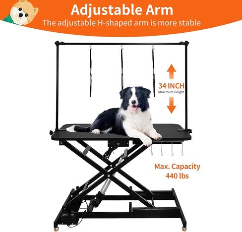 47" Electric Hydraulic Dog Grooming Table with Adjustable Height, Black Heavy Duty Pet Grooming Table for Large Dogs with Aluminium Overhead Arm, Anti-Skid Rubber Desktop Powerful Motor in Saudi Arabia