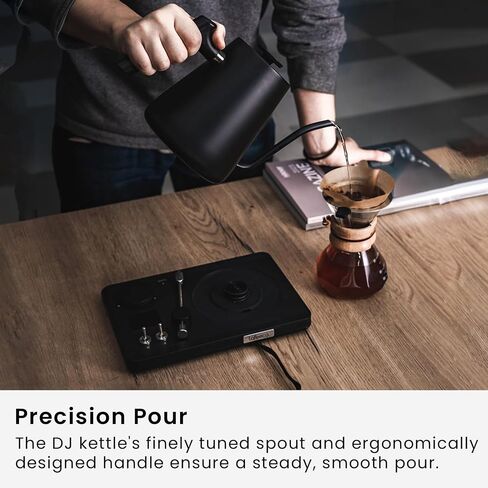 DJ Electric Gooseneck Kettle - Pour Over Coffee & Tea - Turntable Design - Water Boiler - Quick Heating & Temperature Control - Black in Saudi Arabia
