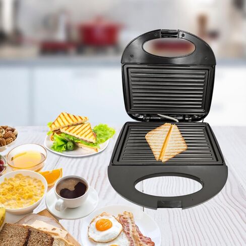 HOMEBOSS-Breakfast Sandwich Maker w/Non-Stick Plates - Easy to Clean, Compact & Portable Panini Press with Indicator Lights - Ideal for Grilled Cheese, Toasts, Grill and Sandwiches - Black in Saudi Arabia
