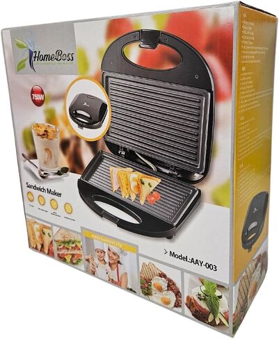HOMEBOSS-Breakfast Sandwich Maker w/Non-Stick Plates - Easy to Clean, Compact & Portable Panini Press with Indicator Lights - Ideal for Grilled Cheese, Toasts, Grill and Sandwiches - Black in Saudi Arabia