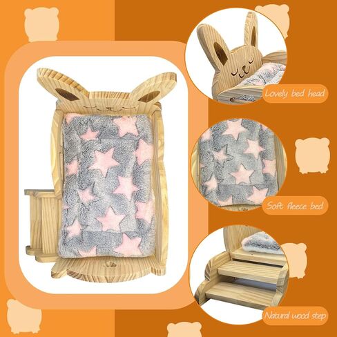 Wooden Guinea Pig Bed with Stairs and Mat, Washable Soft Small Animal Bed,Guinea Pig Hideout, Detachable Small Pet Hideout for Guinea Pig Hamsters Dwarf Rabbits Chinchilla Squirrel in Saudi Arabia