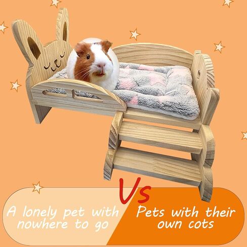 Wooden Guinea Pig Bed with Stairs and Mat, Washable Soft Small Animal Bed,Guinea Pig Hideout, Detachable Small Pet Hideout for Guinea Pig Hamsters Dwarf Rabbits Chinchilla Squirrel in Saudi Arabia