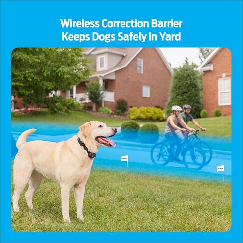 Premier Pet Wireless Dog Fence System - Circular Boundary, Adjustable Up to ½ Acre, Waterproof Collar with Tone and 5 Static Correction Levels, Expandable for Multiple Dogs, No Digging Required in Saudi Arabia