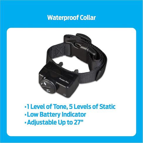 Premier Pet Wireless Dog Fence System - Circular Boundary, Adjustable Up to ½ Acre, Waterproof Collar with Tone and 5 Static Correction Levels, Expandable for Multiple Dogs, No Digging Required in Saudi Arabia