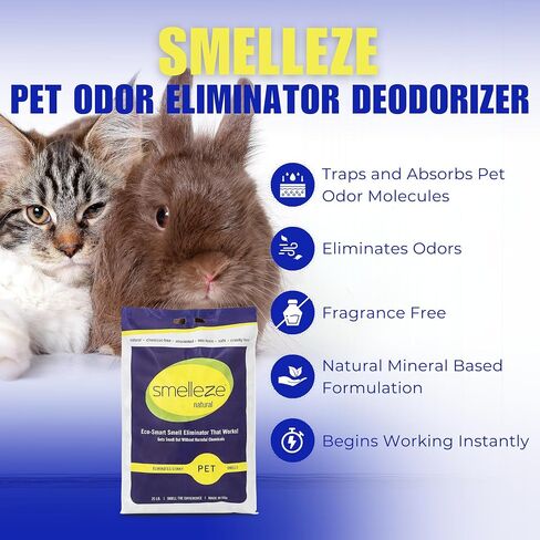SMELLEZE Natural Pet Odor Eliminator Deodorizer: 2 lb. Unscented Granules Rids Strong Pet Waste Stench. Perfect for Pet or Small Animal Habitats. Mix with Bedding. in Kuwait