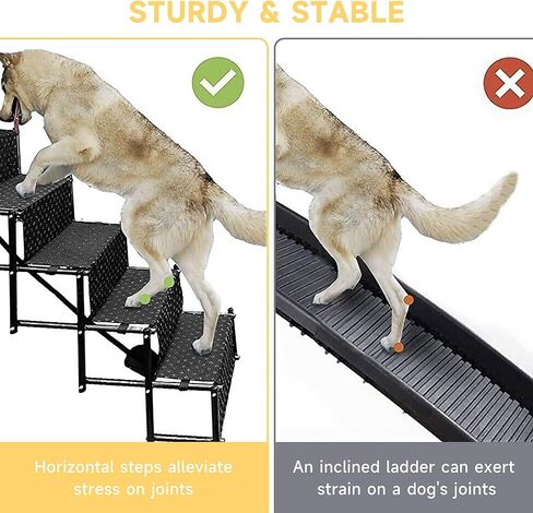 منحدر للكلاب للسيارة، سلالم قابلة للطي للكلاب الكبيرة، سلالم محمولة للحيوانات الأليفة خفيفة الوزن من الألومنيوم، منحدر سيارة للكلاب مع سطح غير قابل للانزلاق للأسرة العالية والشاحنات وسيارات الدفع الرباعي، يدعم ما يصل إلى 150 رطلاً، 4 خطوات in Kuwait