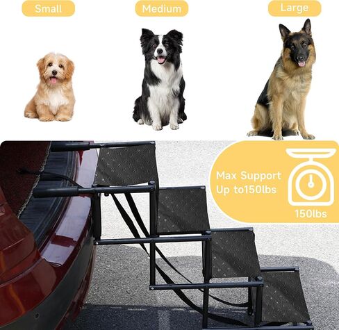 منحدر للكلاب للسيارة، سلالم قابلة للطي للكلاب الكبيرة، سلالم محمولة للحيوانات الأليفة خفيفة الوزن من الألومنيوم، منحدر سيارة للكلاب مع سطح غير قابل للانزلاق للأسرة العالية والشاحنات وسيارات الدفع الرباعي، يدعم ما يصل إلى 150 رطلاً، 4 خطوات in Kuwait
